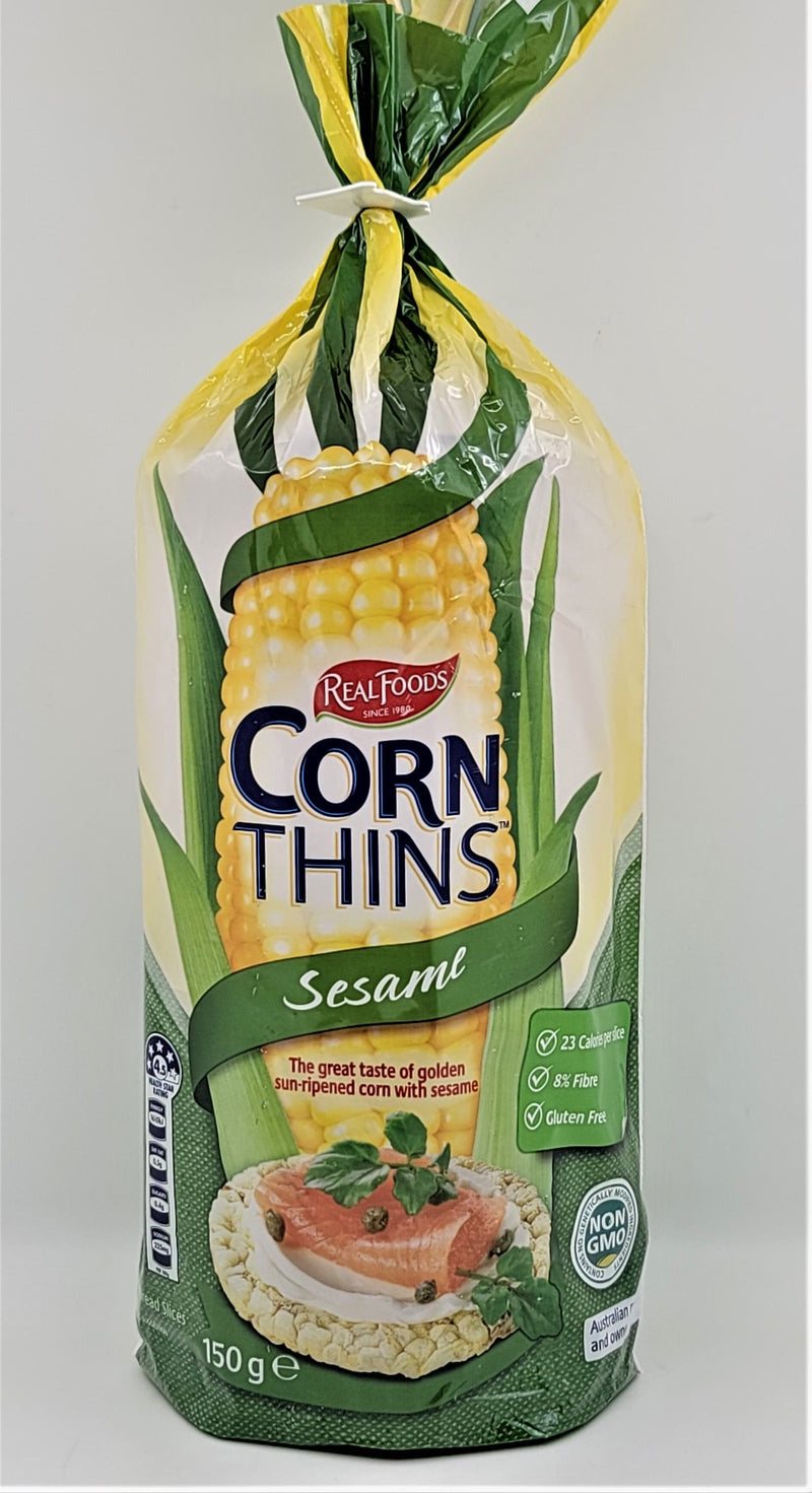 Real Foods-Corn Thins-Sesame 150g (Expiry date : 01 Jul 2025)