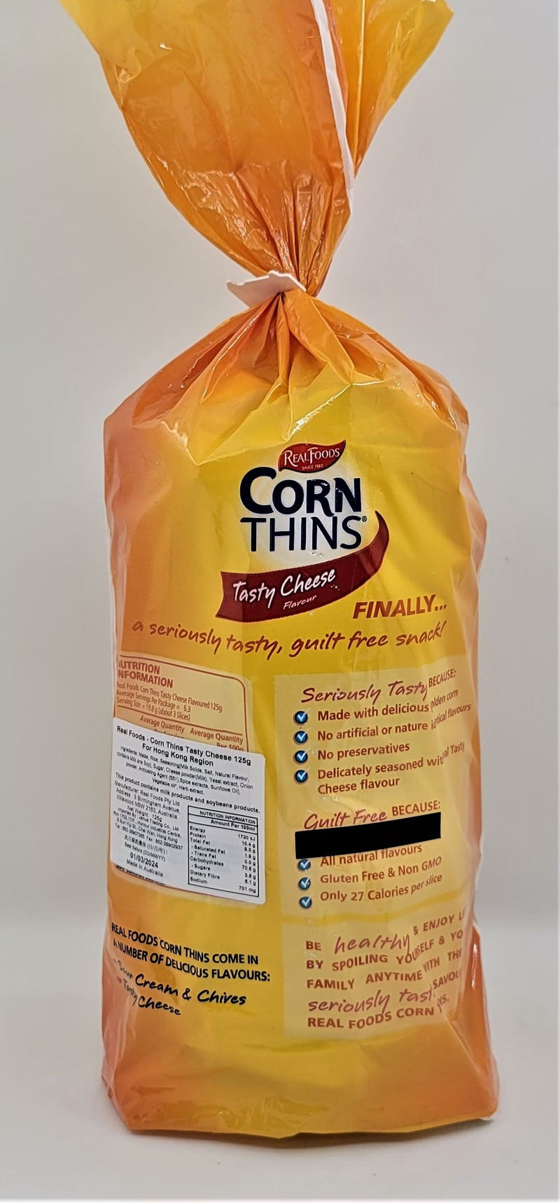 Real Foods-Corn Thins-Tasty Cheese 125g (Expiry date : 01 Jul 2025)