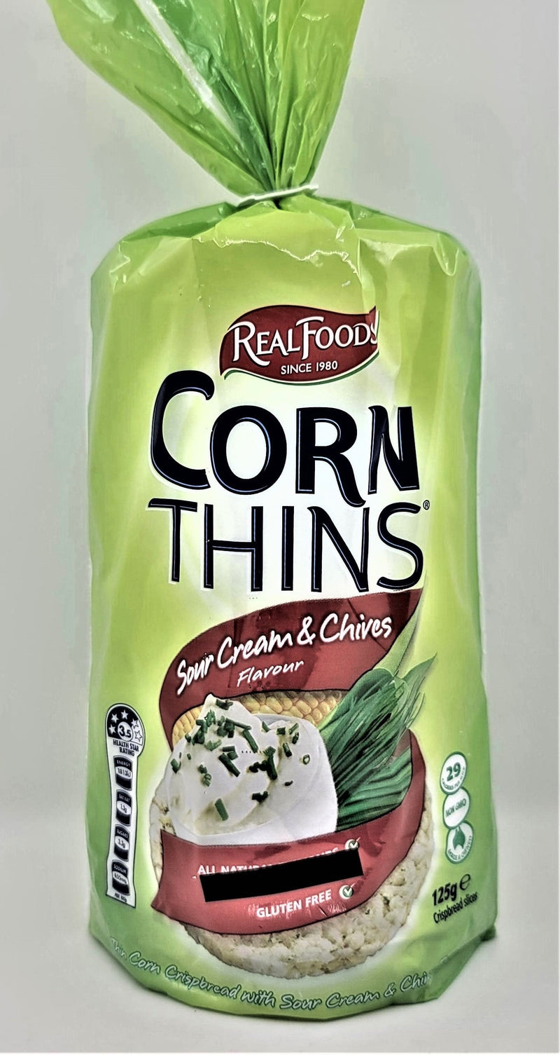 Real Foods-Corn Thins-Sour Cream & Chives 125g (Expiry date : 01 Jun 2025)