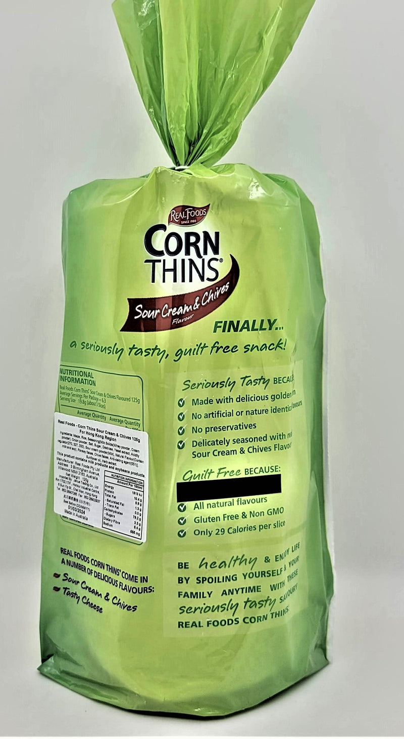 Real Foods-Corn Thins-Sour Cream & Chives 125g (Expiry date : 01 Jun 2025)