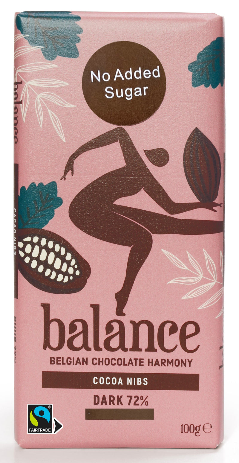 Balance Chocolate - No Added Sugar - 72% Dark Chocolate with Cocoanibs 100g (Expiry Date : 30 Oct 2024)