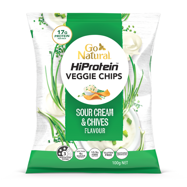 Go Natural - Gluten Free HiProtein Veggie Chips - Sour Cream & Chives Flavour 100g (Expiry date : 22 Feb 2025)