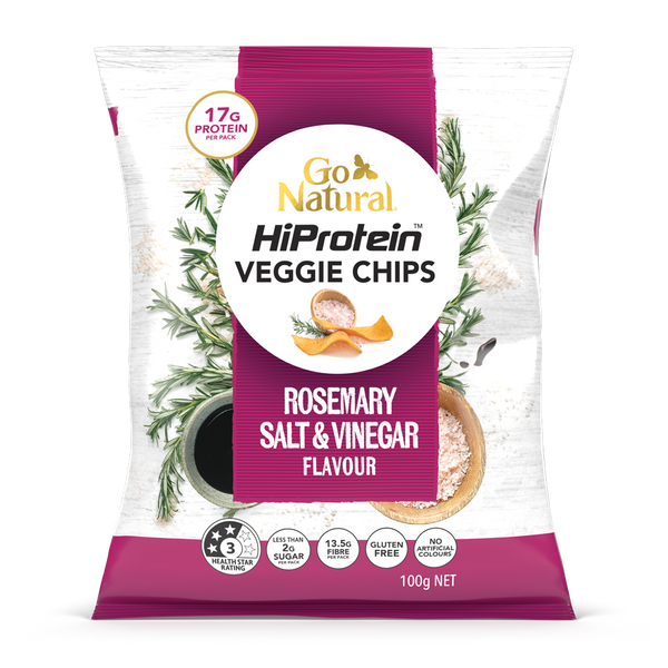 Go Natural- Gluten Free HiProtein Veggie Chips - Rosemary Salt and Vinegar 100g (Expiry date : 23 May 2025)