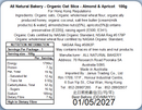 All Natural Bakery - Organic Oat Slice – Almonds and Apricot 100g (Expiry date : 01 May 2027)