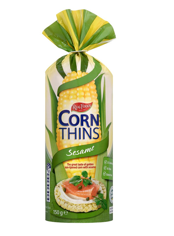 Real Foods-Corn Thins-Sesame 150g (Expiry date : 01 Jul 2025)