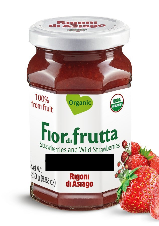 Rigoni di Asiago - Fiordifrutta Organic & No Added Sugar Fruit Spread - Strawberries & Wild Strawberries 250g (Expiry date : 30 Aug 2025)