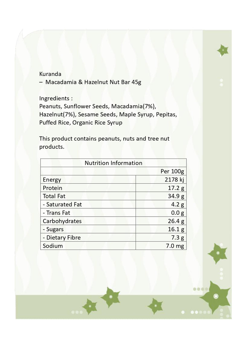 Kuranda-Macadamia & Hazelnut Nuts Bar 45g (Expiry date : 30 Mar 2025)