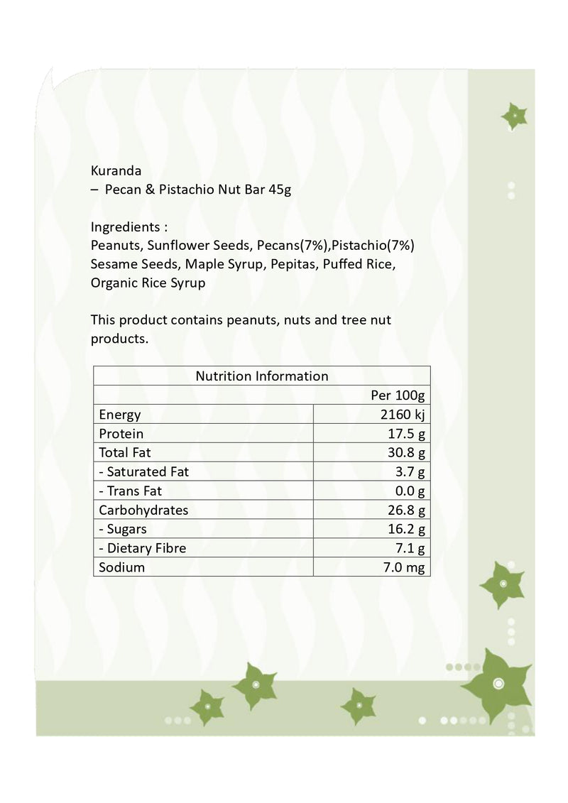 Kuranda-Pecan & Pistachio Nut bar 45g (Expiry date : 30 Mar 2025)