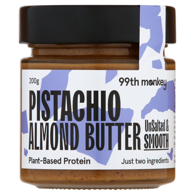 99th Monkey - 100% Nut Butter – Pistachio Almond Butter - UnSalted & Smooth 200g (Expiry date : 19 Jun 2026)