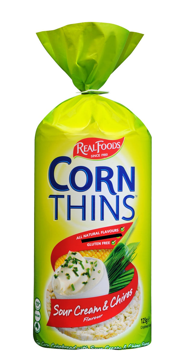 Real Foods-Corn Thins-Sour Cream & Chives 125g (Expiry date : 01 Jun 2025)