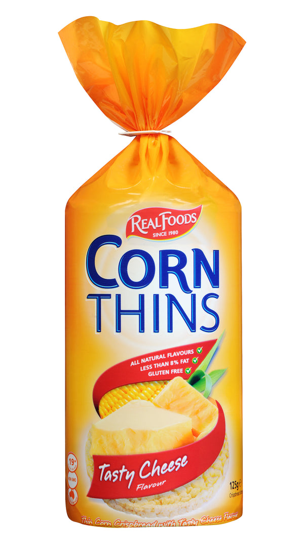 Real Foods-Corn Thins-Tasty Cheese 125g (Expiry date : 01 Jul 2025)