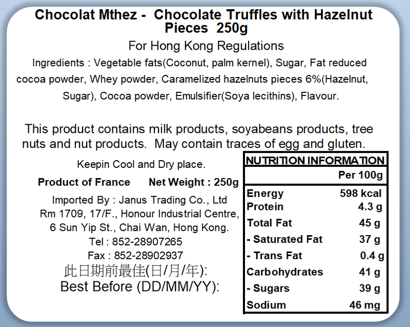 Chocolat Mathez - Cocoa Powdered Truffles Chocolate with Hazelnut Bright Box 250g (Expiry date : 30 Jan 2026)