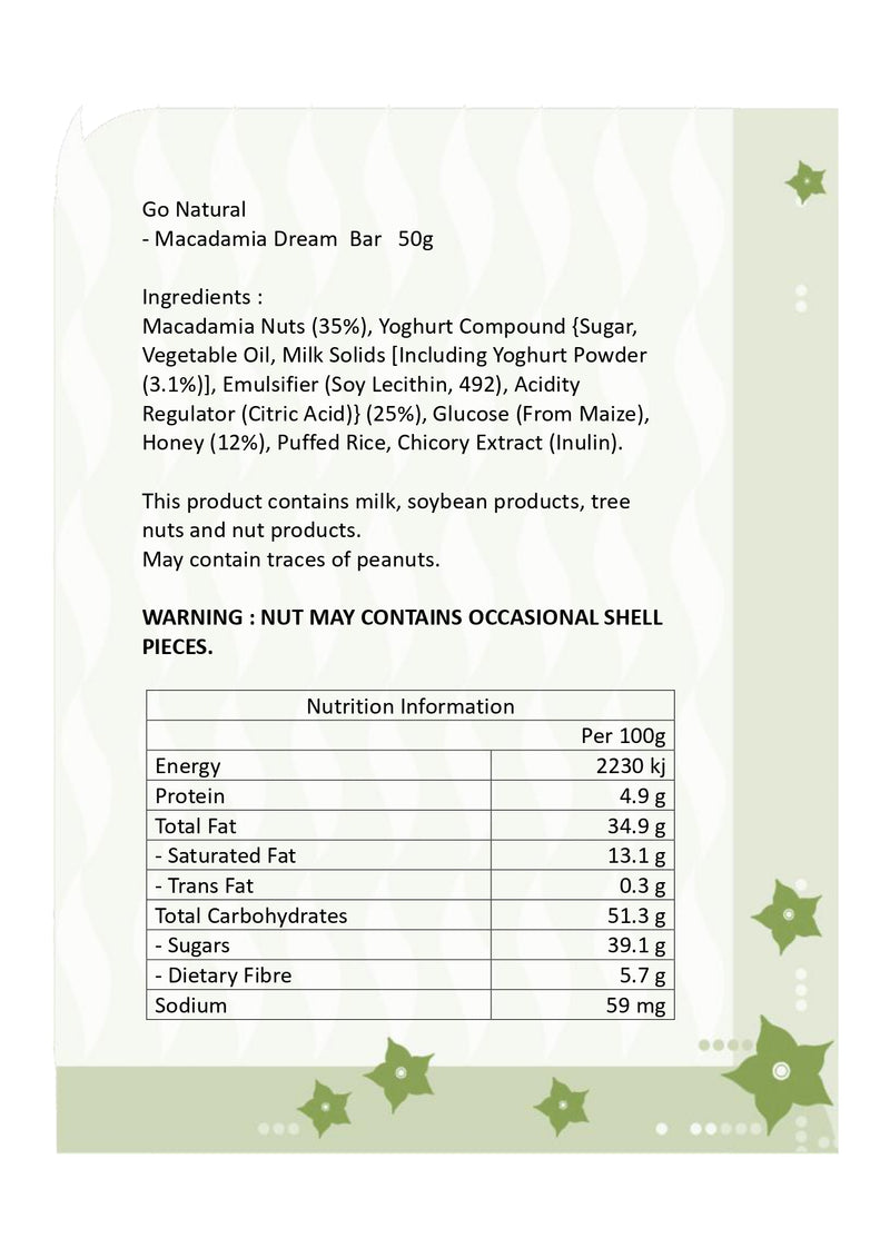 Go Natural - Macadamia Dream Snack Bars 50g  (Expiry date : 04 Oct 2025)