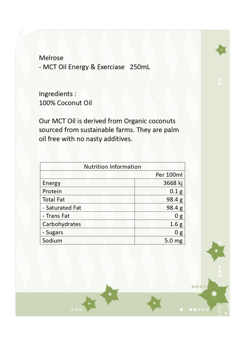 Melrose - MCT Oil Energy & Exercise 250mL (Expiry date : 03 Nov 2025)