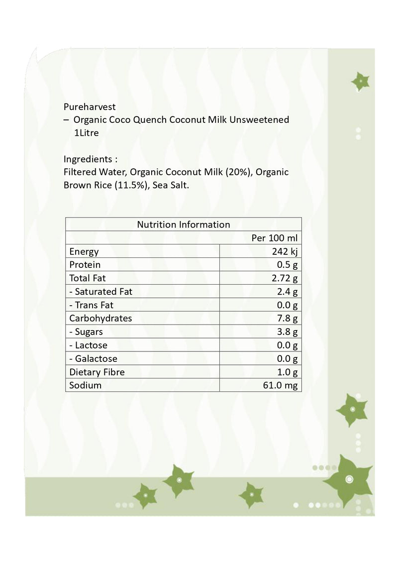 Pureharvest - 有機椰奶 (無添加糖) – 1公升 (到期日 : 2025年4月22日)