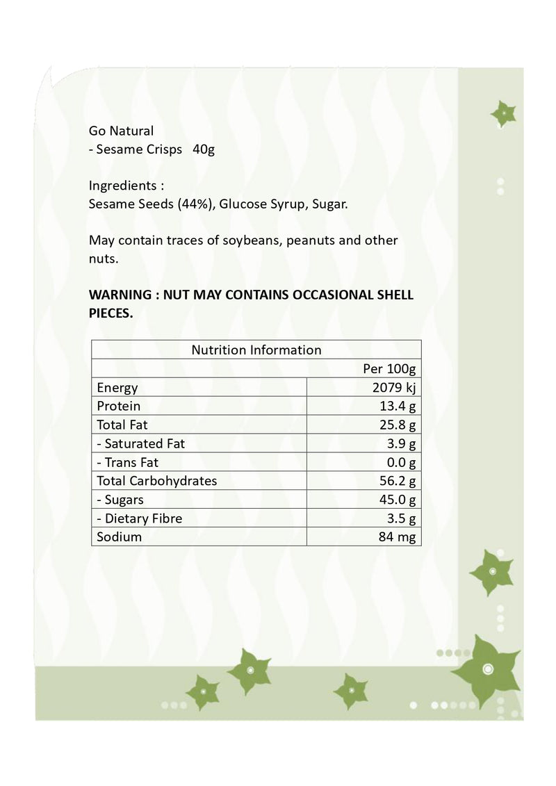 Go Natural - Sesame Crisp  40g (Expiry date : 22 Feb 2025)